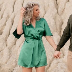 H&M Green Satin Wrap Dress